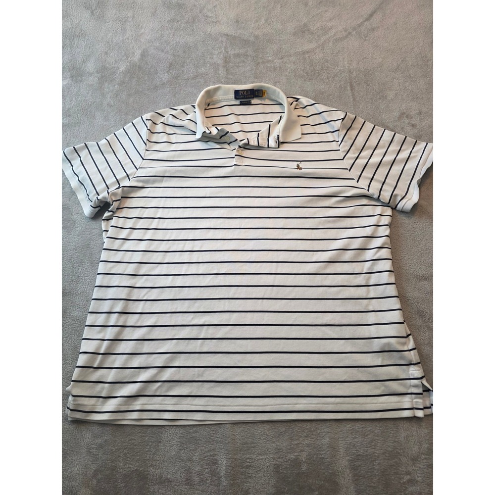 Polo Ralph Lauren Polo Shirt Mens XL White Striped Classic Fit Short Sleeve